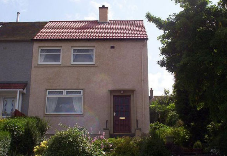 Roofed house side view